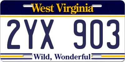 WV license plate 2YX903