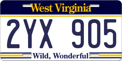 WV license plate 2YX905