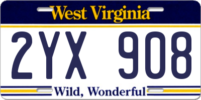 WV license plate 2YX908
