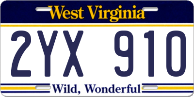 WV license plate 2YX910