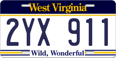 WV license plate 2YX911