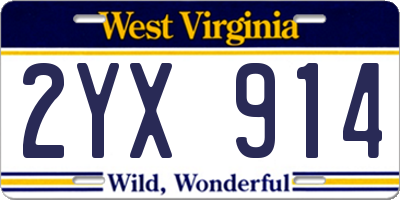 WV license plate 2YX914