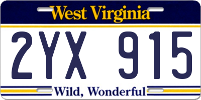 WV license plate 2YX915