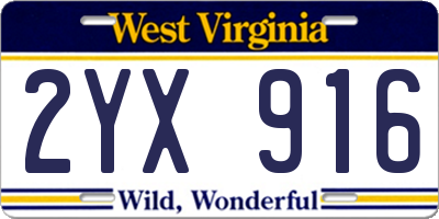 WV license plate 2YX916
