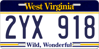 WV license plate 2YX918