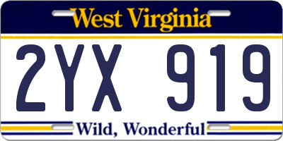 WV license plate 2YX919