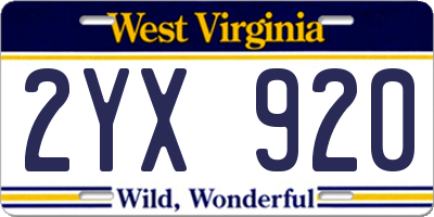 WV license plate 2YX920