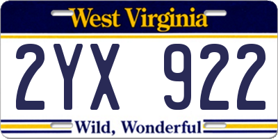 WV license plate 2YX922