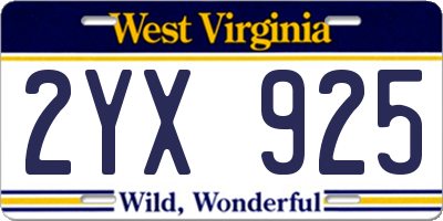 WV license plate 2YX925