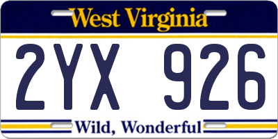WV license plate 2YX926