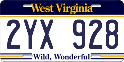 WV license plate 2YX928