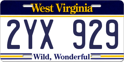 WV license plate 2YX929