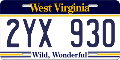 WV license plate 2YX930