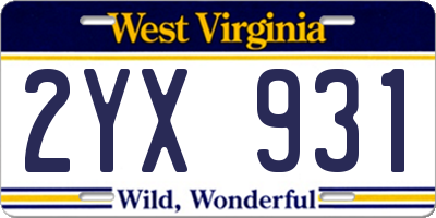 WV license plate 2YX931