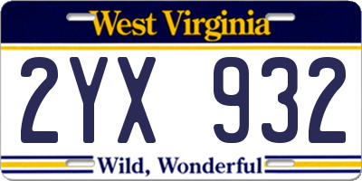 WV license plate 2YX932