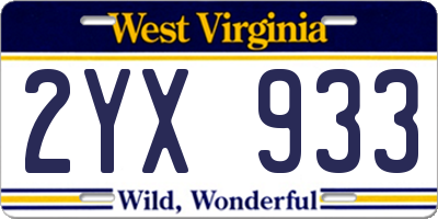 WV license plate 2YX933