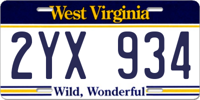 WV license plate 2YX934