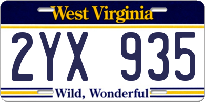 WV license plate 2YX935
