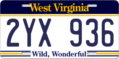 WV license plate 2YX936
