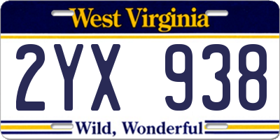 WV license plate 2YX938