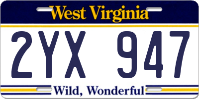 WV license plate 2YX947