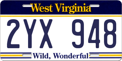 WV license plate 2YX948