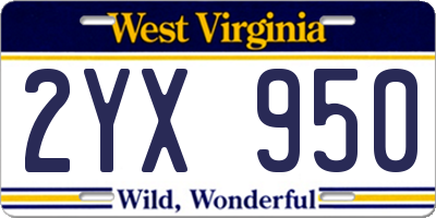 WV license plate 2YX950