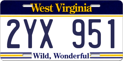 WV license plate 2YX951