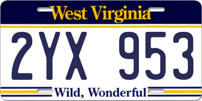 WV license plate 2YX953