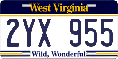 WV license plate 2YX955