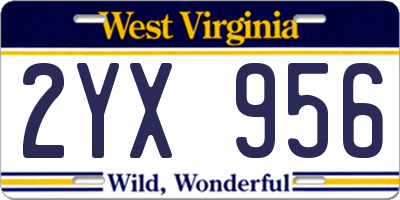 WV license plate 2YX956