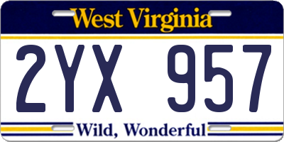 WV license plate 2YX957