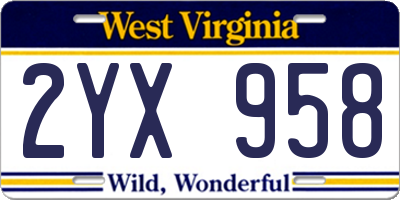 WV license plate 2YX958