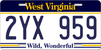 WV license plate 2YX959