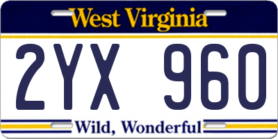 WV license plate 2YX960