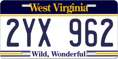 WV license plate 2YX962