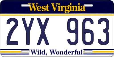 WV license plate 2YX963