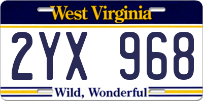 WV license plate 2YX968