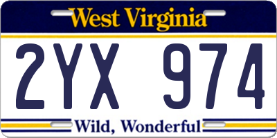 WV license plate 2YX974