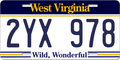 WV license plate 2YX978