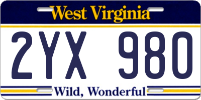 WV license plate 2YX980