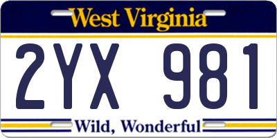 WV license plate 2YX981