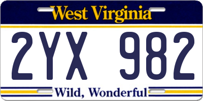 WV license plate 2YX982