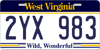 WV license plate 2YX983