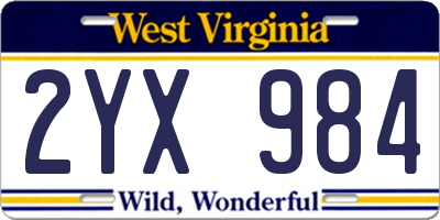 WV license plate 2YX984