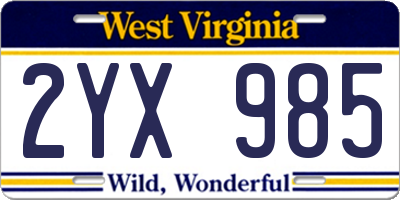 WV license plate 2YX985