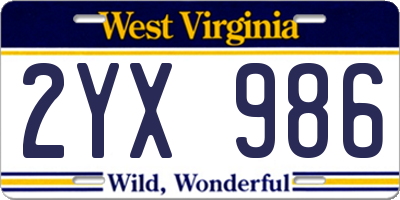 WV license plate 2YX986