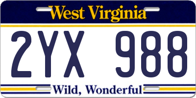 WV license plate 2YX988