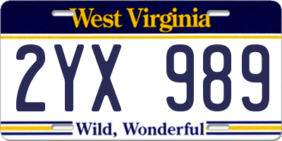 WV license plate 2YX989