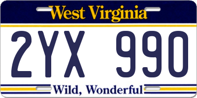 WV license plate 2YX990